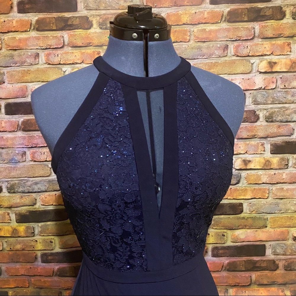 Dark Blue Navy Fitted Sparkly Gown Pageant Dance Wedding Prom Homecoming
